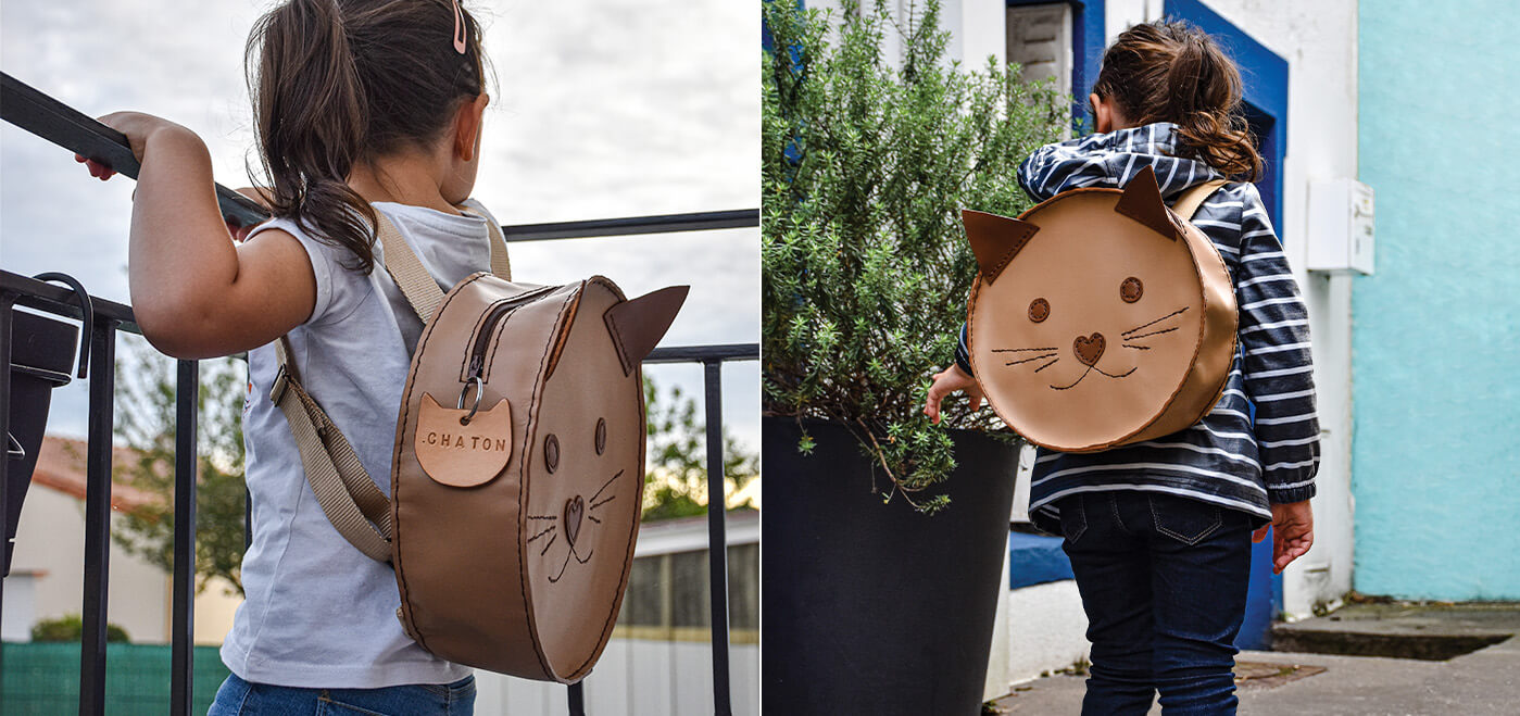 cat leather backpack Mini Black Adorable cheery cat leather mini backpack Floof Voyager Luxury Leather Cat