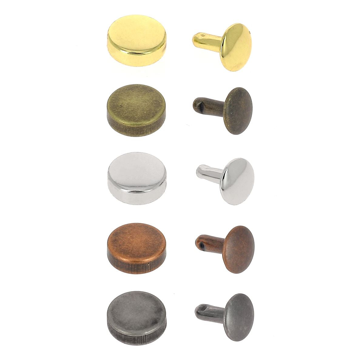 Lot de 100 rivets double calotte - Tête plate - 11mm - Travail du cuir