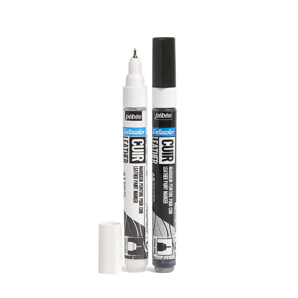 2 marqueurs peinture pour cuir Setacolor - Pointe extra fine - Noir et blanc - Pébéo 295685