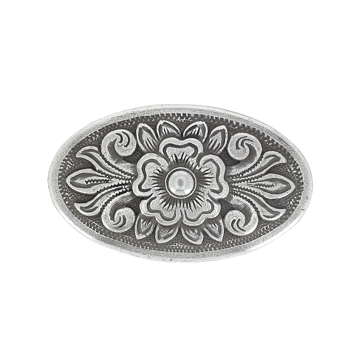 Concho à visser FLORAL ovale - 26x43mm - Argent vieilli