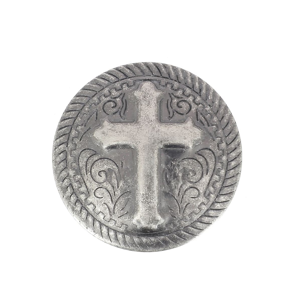 Concho à riveter CROIX CHRÉTIENNE - 25mm - ARGENT VIEILLI - Tandy Leather