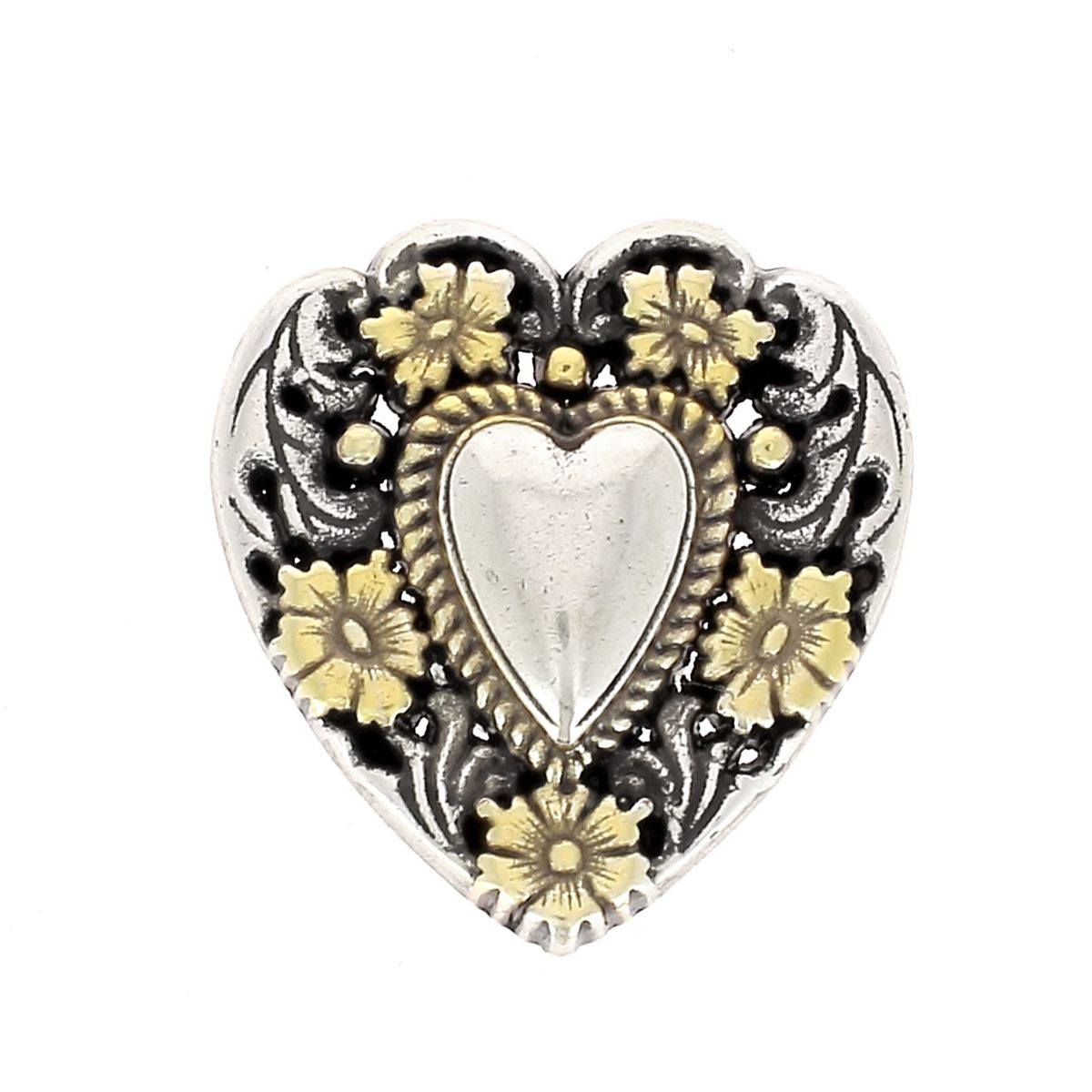 Concho à visser COEUR FLEUR - 25mm - ARGENT VIEILLI & LAITON VIELLI - Deco Cuir