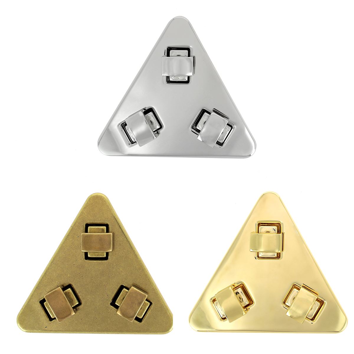 Fermoir triangle 3 tourniquets pour sac - 76x68mm - Finition au choix