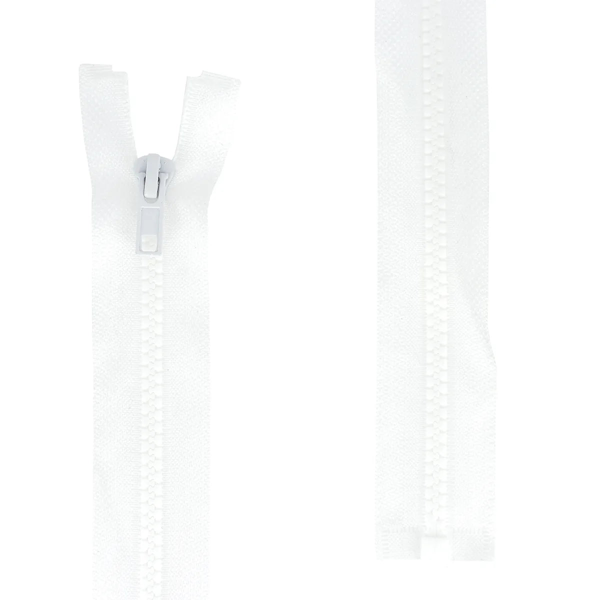 Fermeture éclair séparable en plastique couleur blanche. Fermeture à glissière de 6 mm d'épaisseur de maille