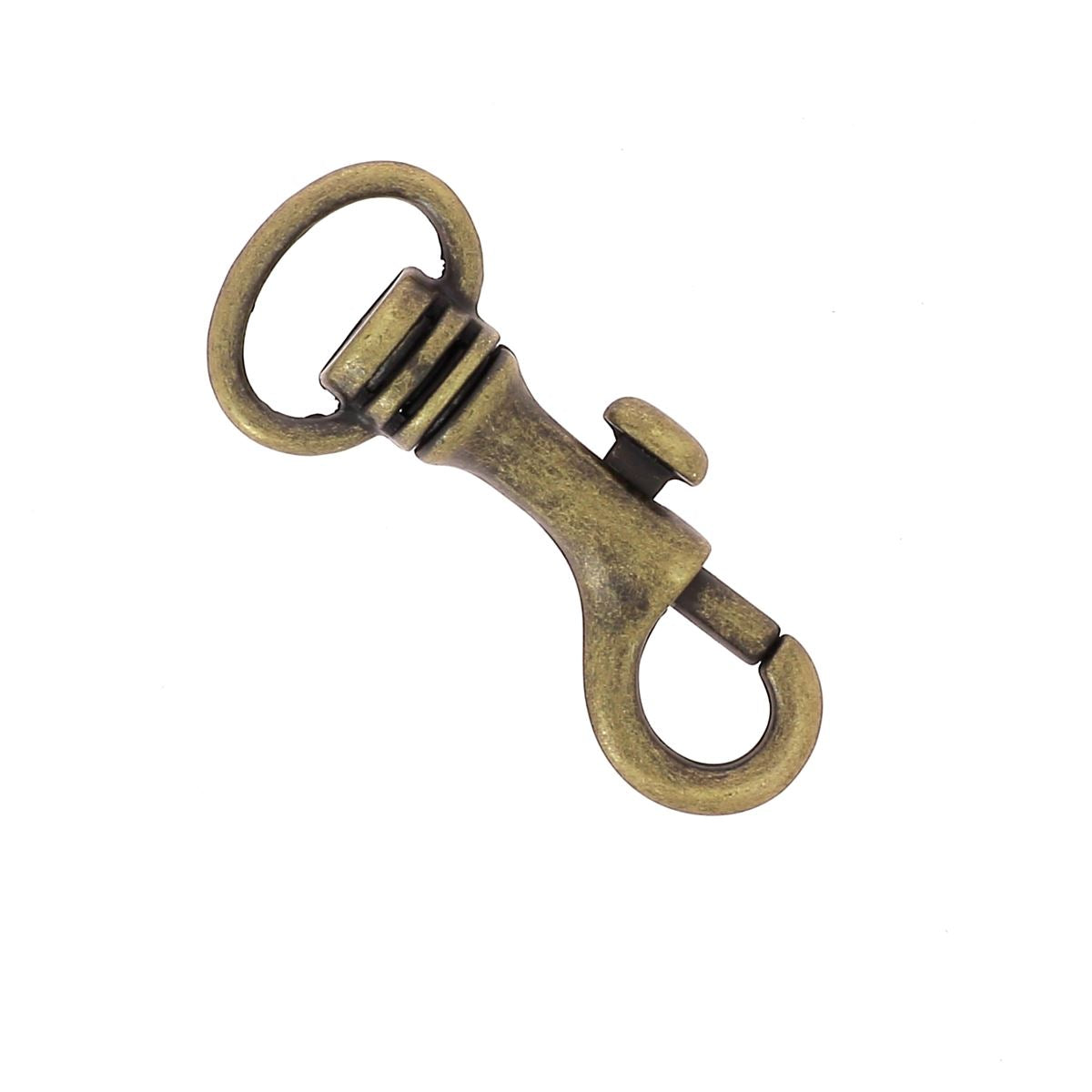 Mousqueton tournant à tirette - Laiton vieilli - 16mm