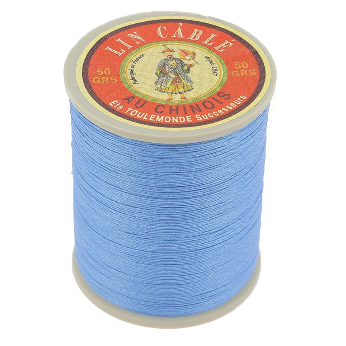 Bobine de 375m de fil de lin AU CHINOIS câblé glacé - 832 - BLEU PARADIS - Deco Cuir