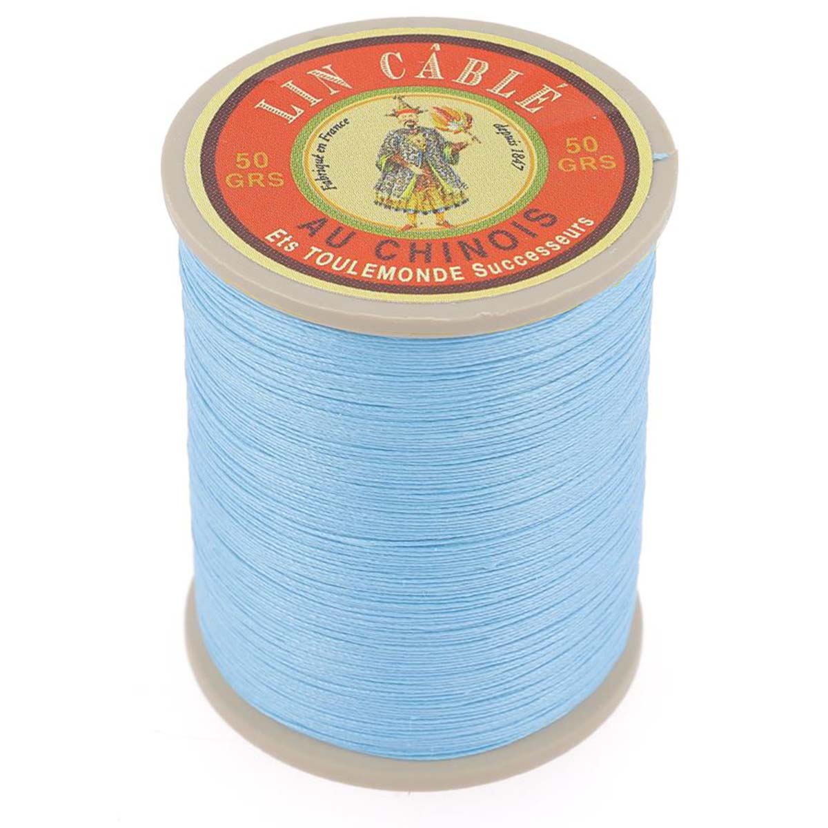 Bobine de 375m de fil de lin AU CHINOIS câblé glacé - 832 - BLEU CÉLESTE - Deco Cuir