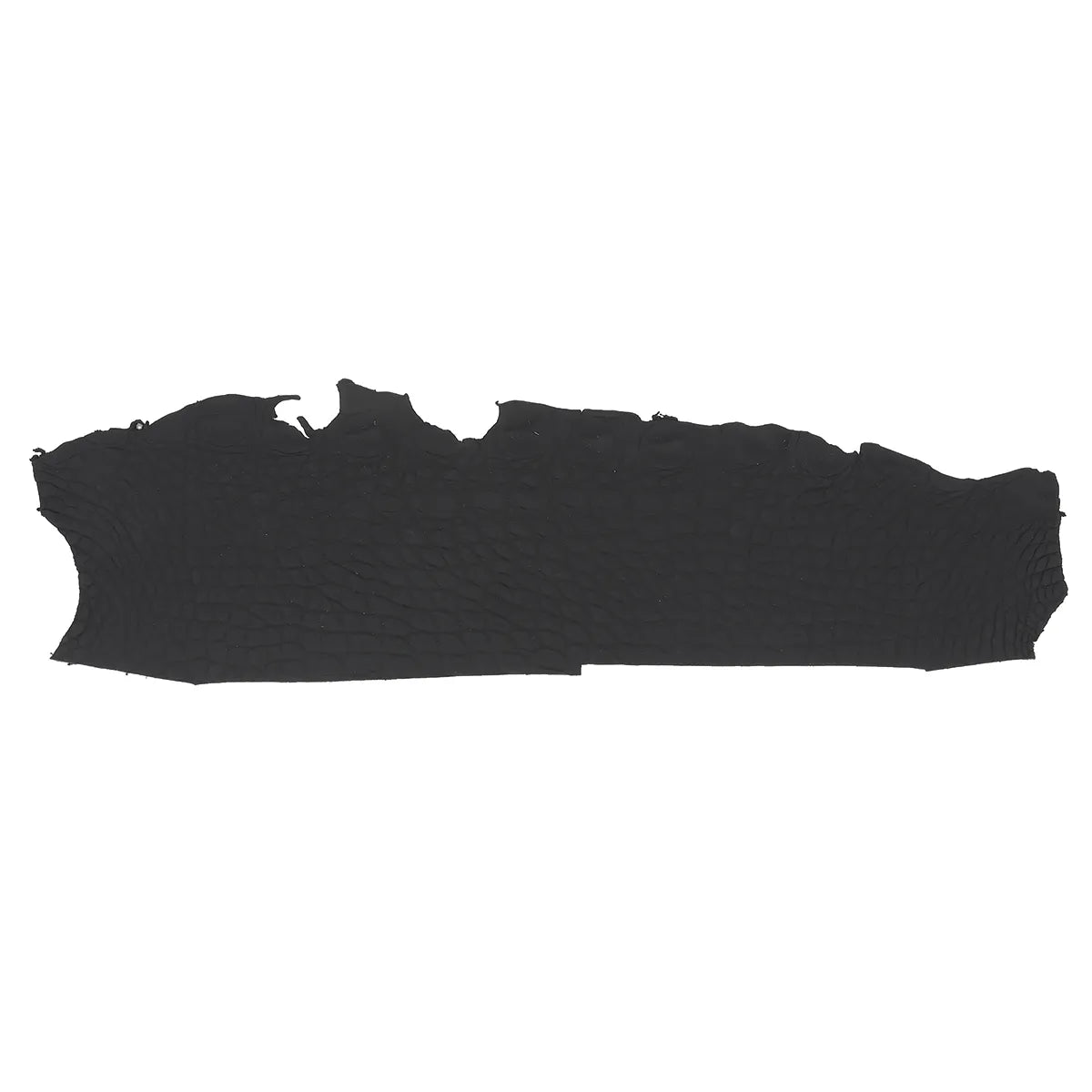 Flanc de cuir d'alligator noir très mat. Matière ferme idéal pour réaliser bijoux, maroquinerie et porte-clés
