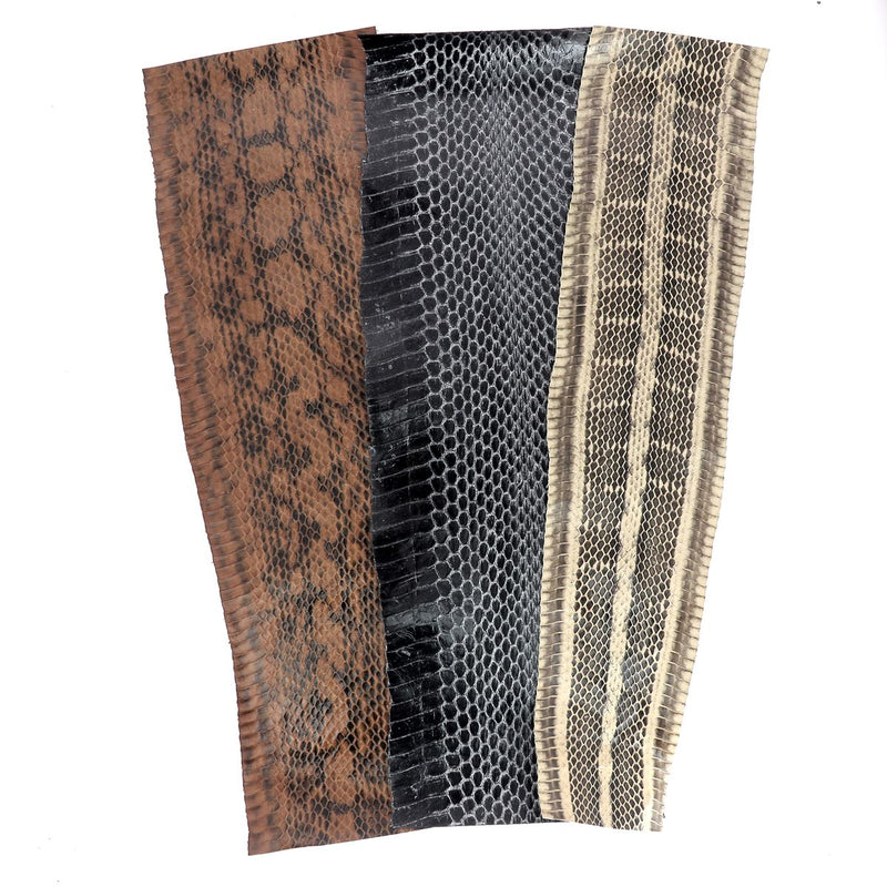 Lot SURPRISE de 3 morceaux de cuir de serpent Élaphe - COULEURS DIVERSES - Longueur 40cm