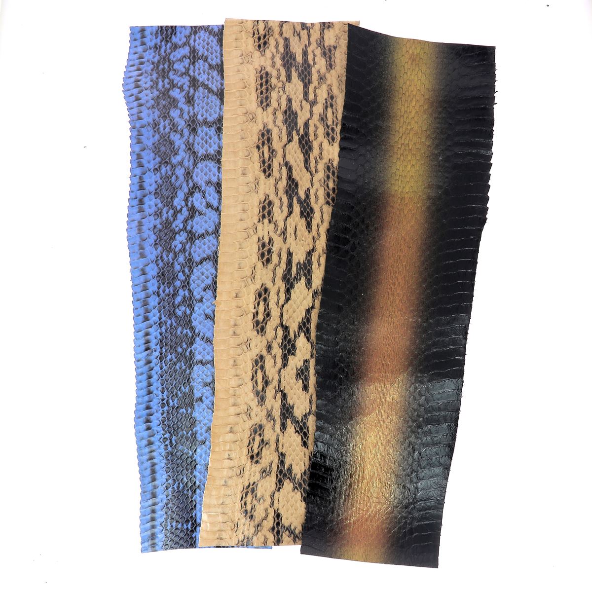 Lot SURPRISE de 3 morceaux de cuir de serpent Élaphe - COULEURS DIVERSES - Longueur 40cm