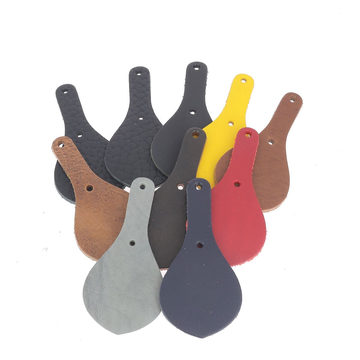 Lot de 10 découpes BLASON pour porte clés en cuir teinté à riveter - DIVERS