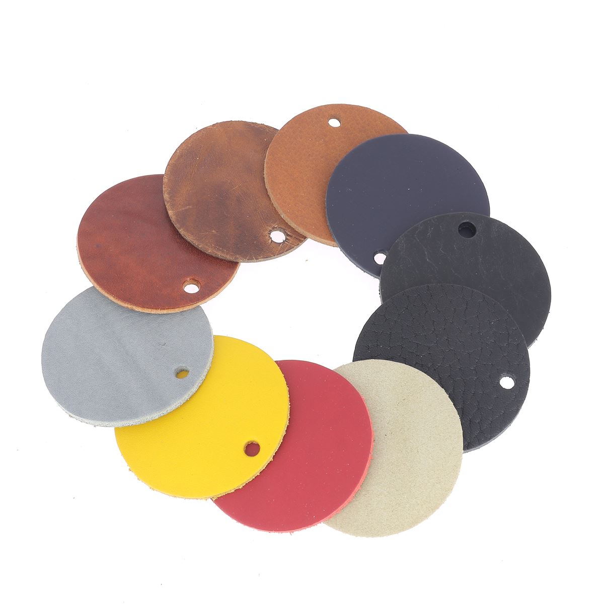 Lot de 10 découpes ROND 6cm pour porte clés en cuir teinté - DIVERS