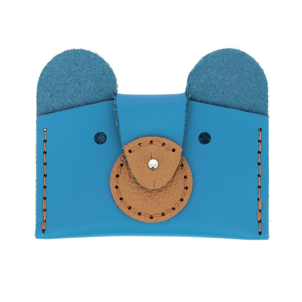 Kit DIY Porte cartes Ours en cuir - Bleu Atoll - Deco Cuir