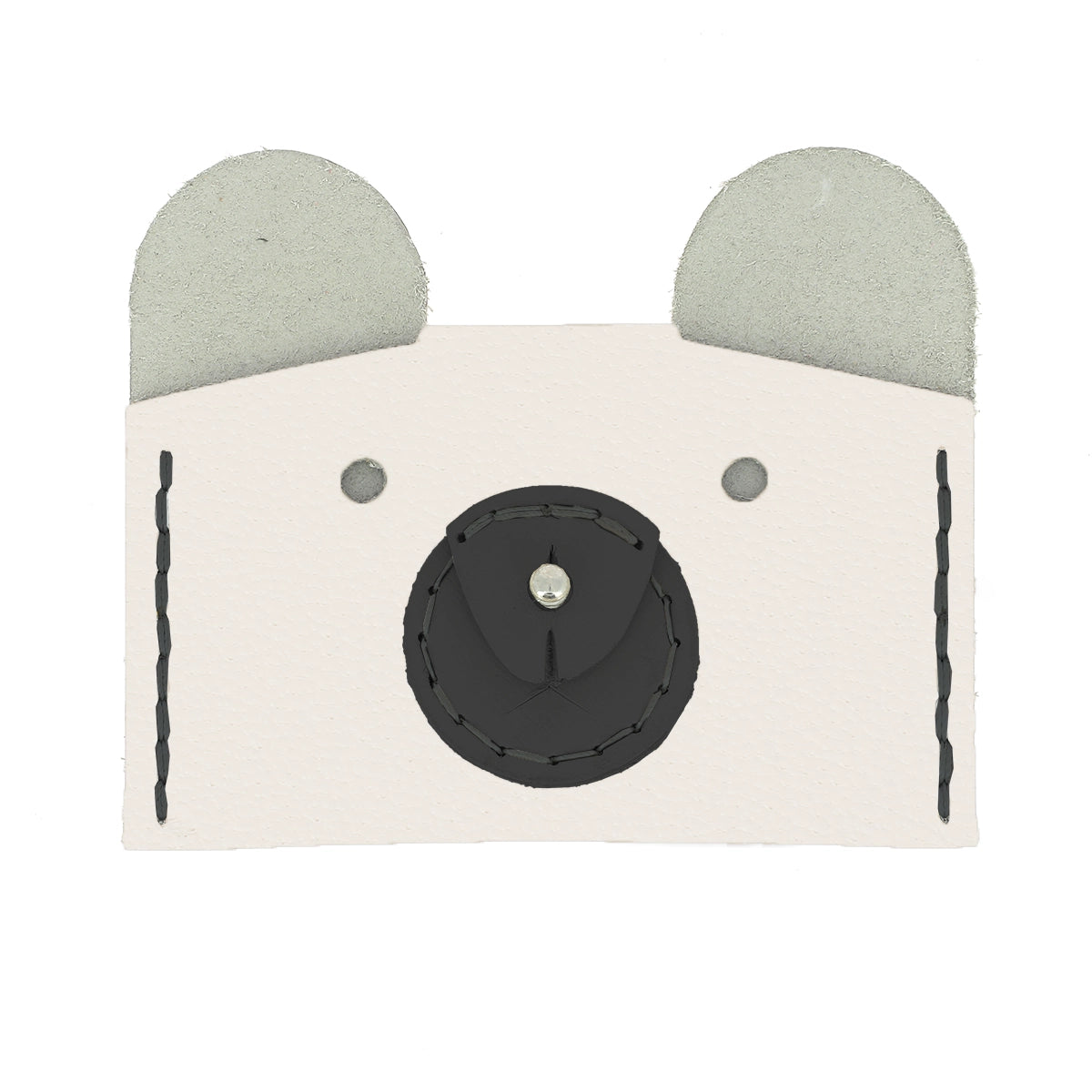 Porte-cartes ours en cuir blanc avec accessoire noir. Kit DIY complet à assembler