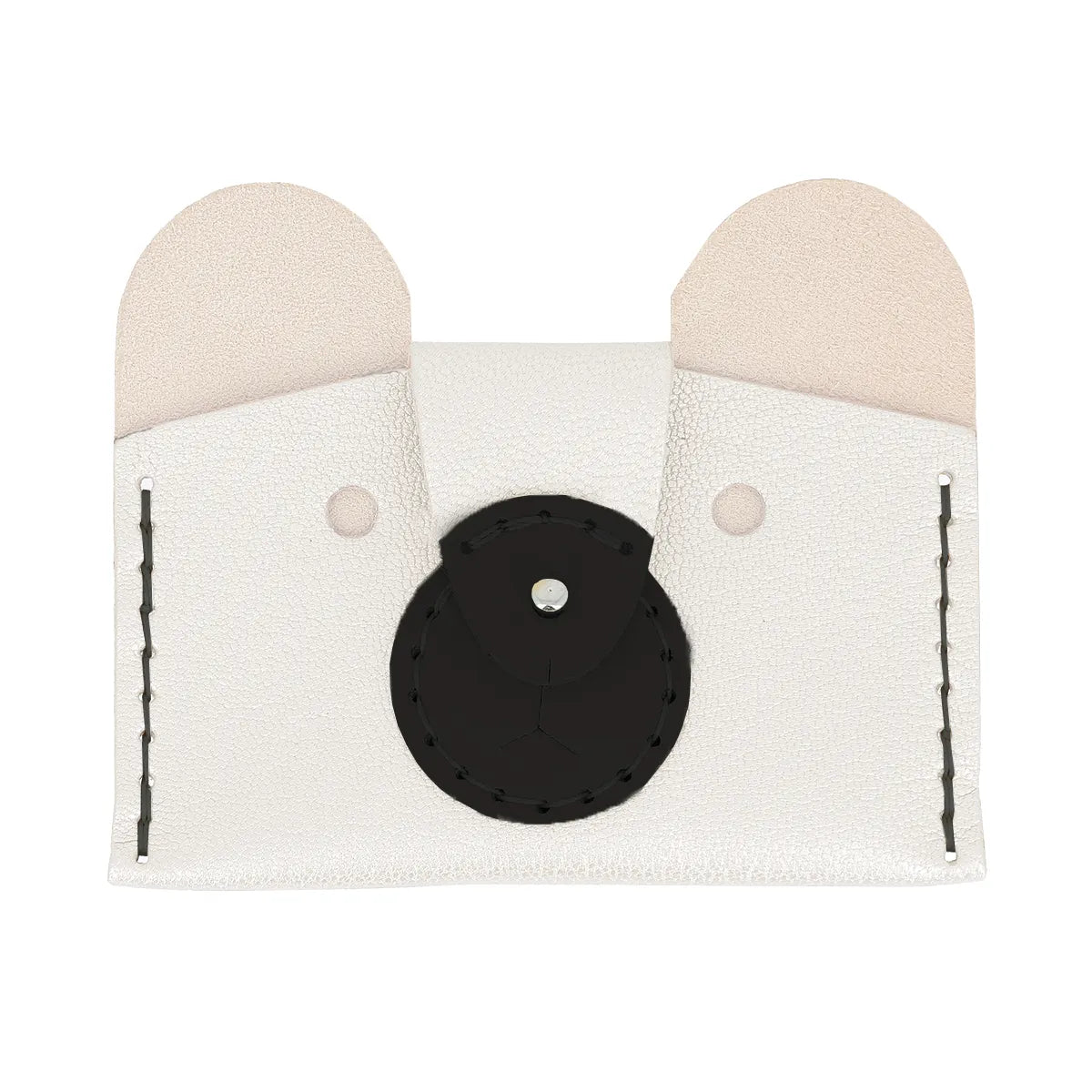 Porte-cartes ours en cuir blanc avec accessoire noir. Kit DIY complet à assembler