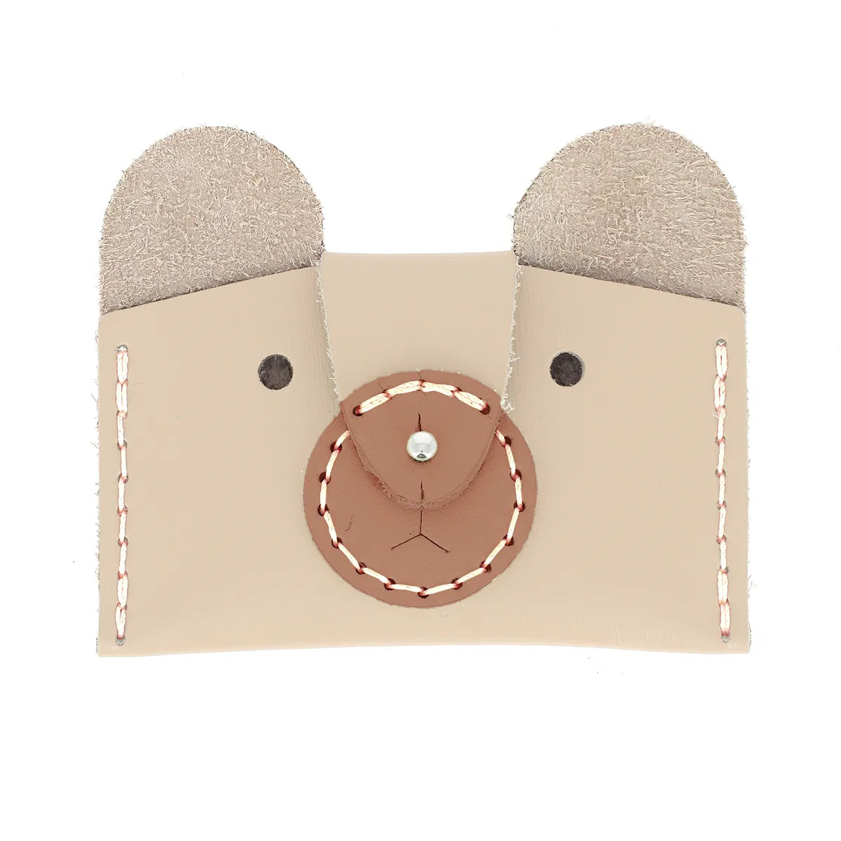 Kit DIY complet pour réaliser soi-même un porte-cartes en cuir ours beige taupe.