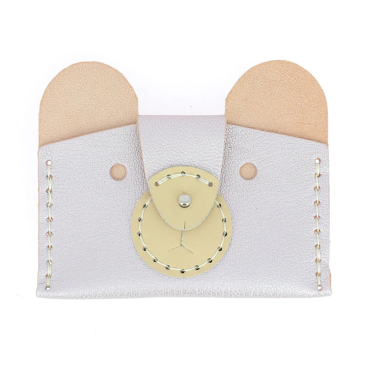 Porte carte en cuir - beige nacré - ours