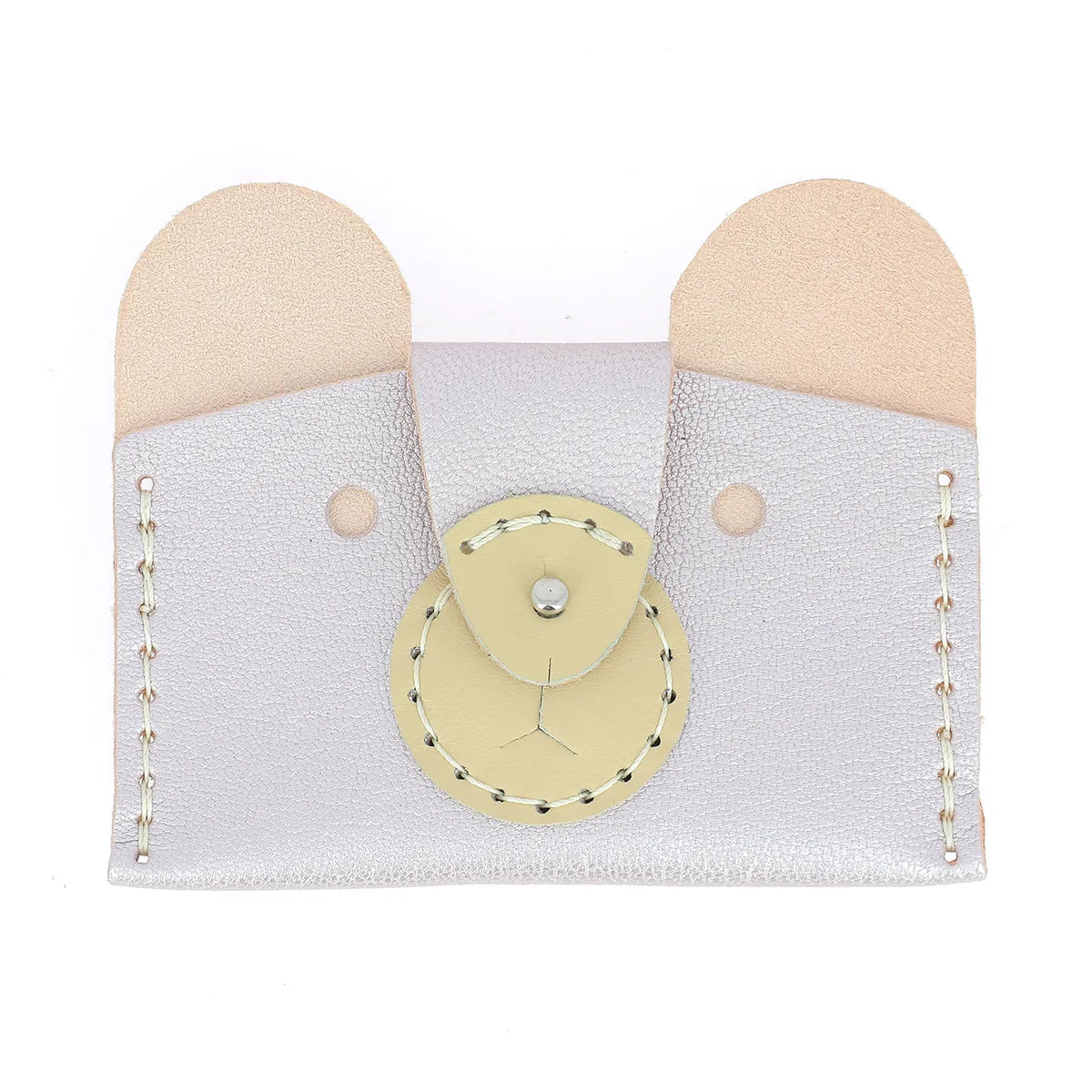 Porte carte en cuir - beige nacré - ours