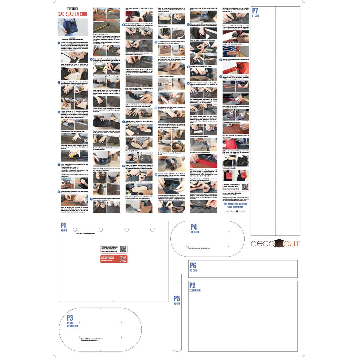 patron sac seau en cuir couture machine