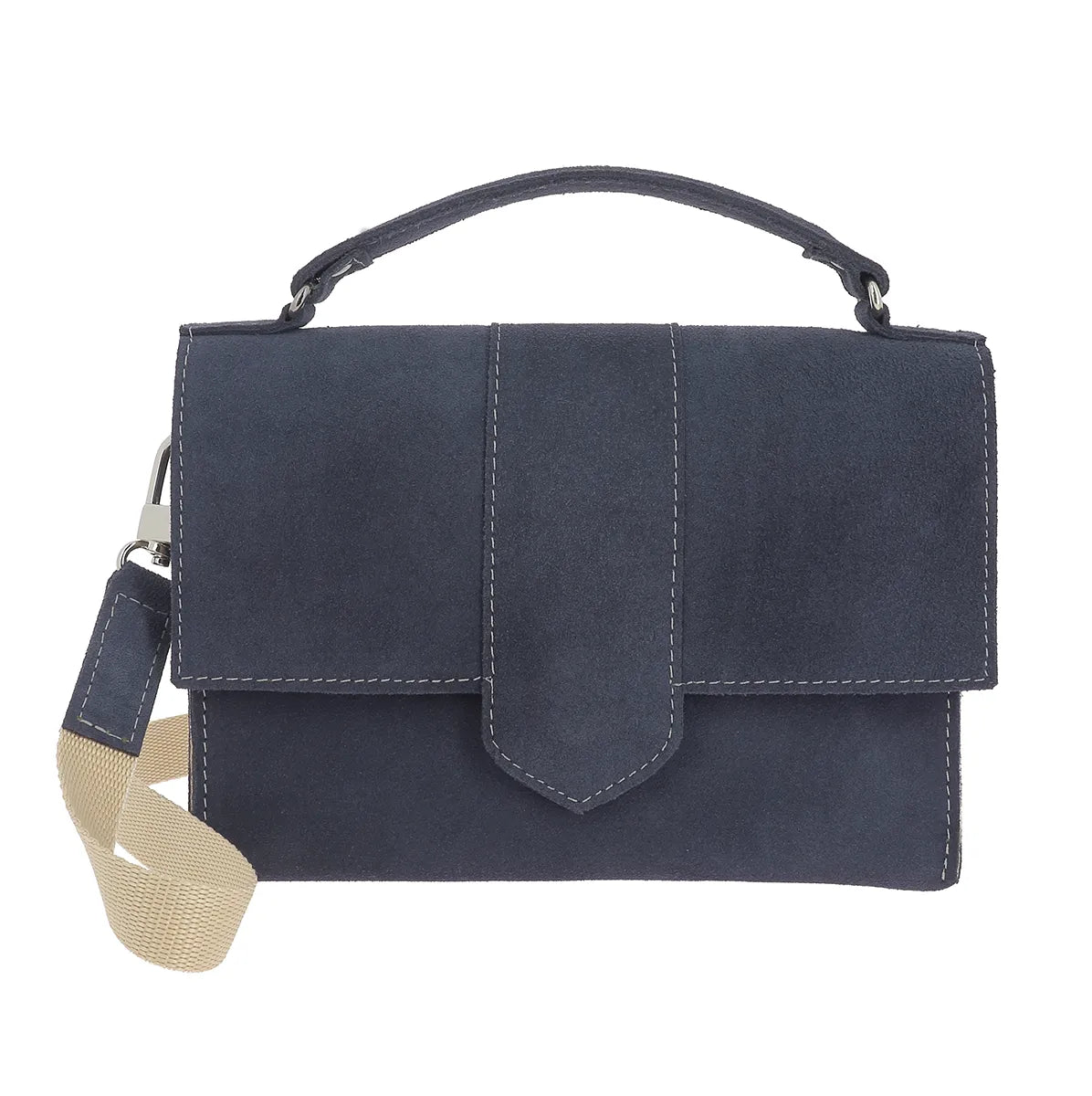 Kit DIY pour fabriquer soi-même son sac bandoulière Roma en croûte de cuir velours bleu.