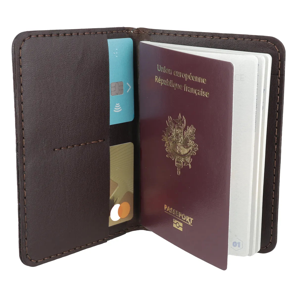 Porte passeport en cuir marron