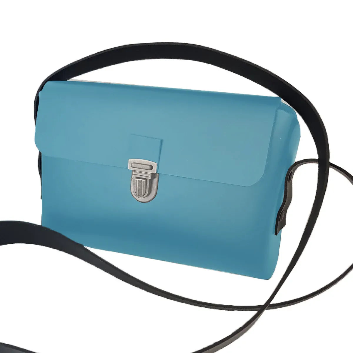 Pochette bandoulière en cuir bleu turquoise à assembler soi-même grâce au kit DIY complet