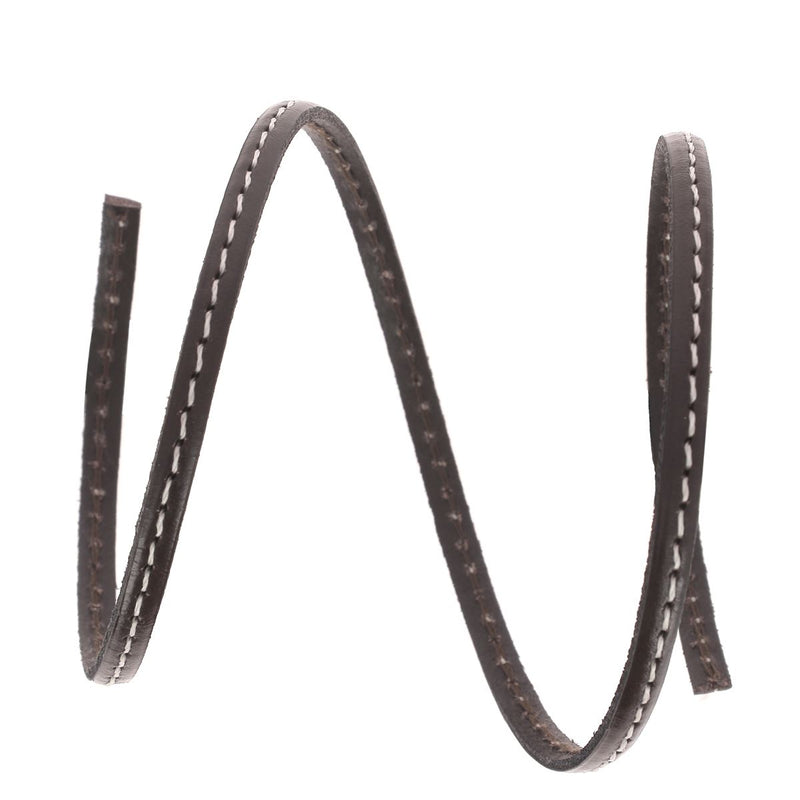 Lacet en cuir plat - Largeur 5 mm - Chocolat couture écru tranches noires - Les 10 cm