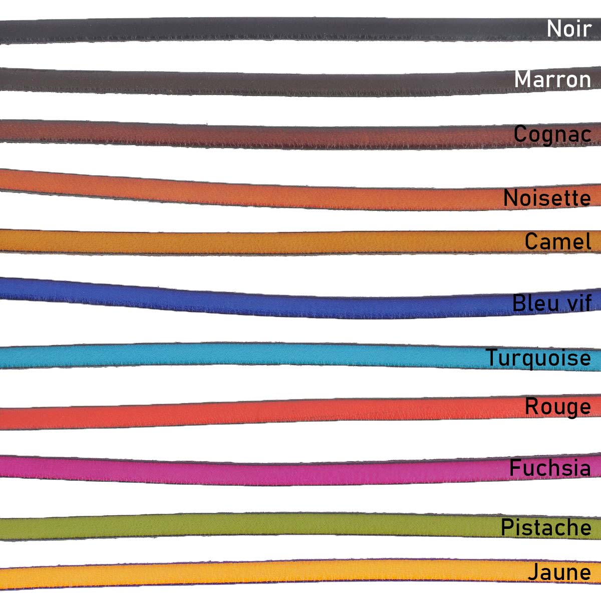 Lacet en cuir plat 5mm tranches noires - Les 10 cm