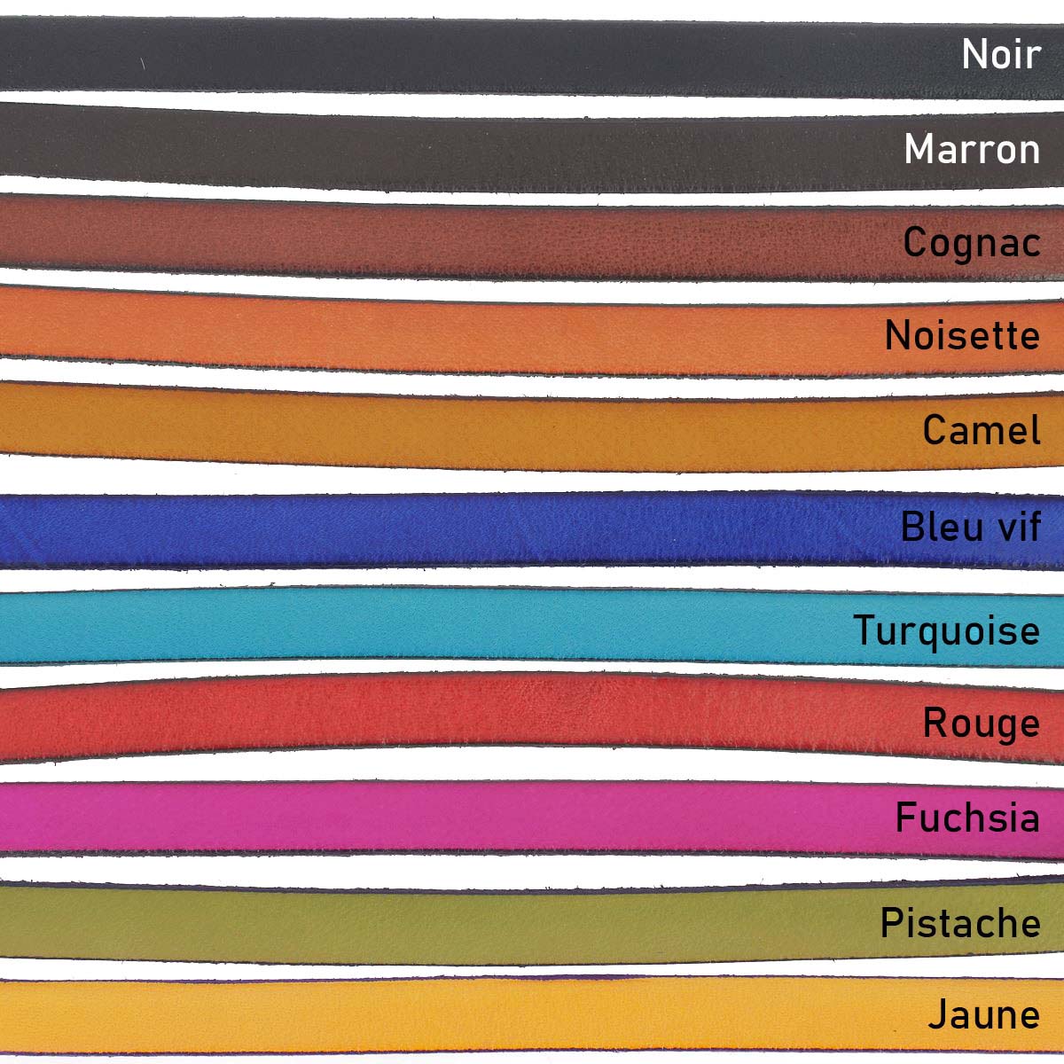 Lacet en cuir plat 10mm tranches noires - Les 10 cm