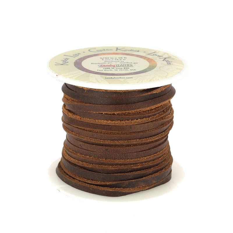 Lacet en cuir tanné à l'huile Kodiak plat - Largeur 4mm - Bobine 15m - Tandy Leather 5075-02 - Marron