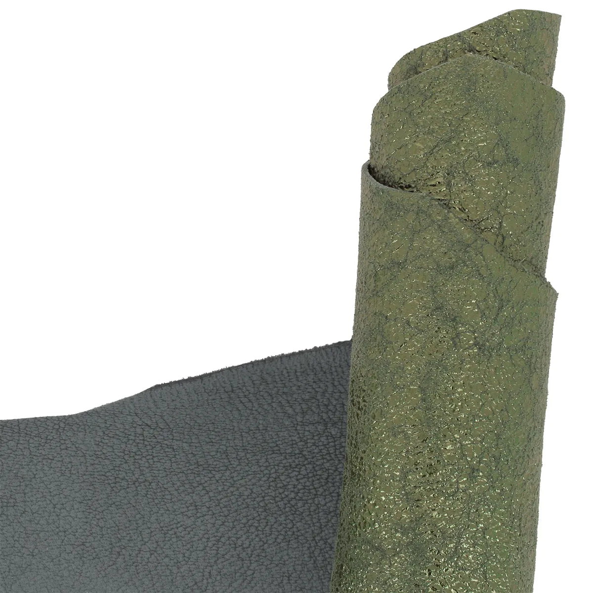 Cuir de chèvre vert métallisé effet craquelé