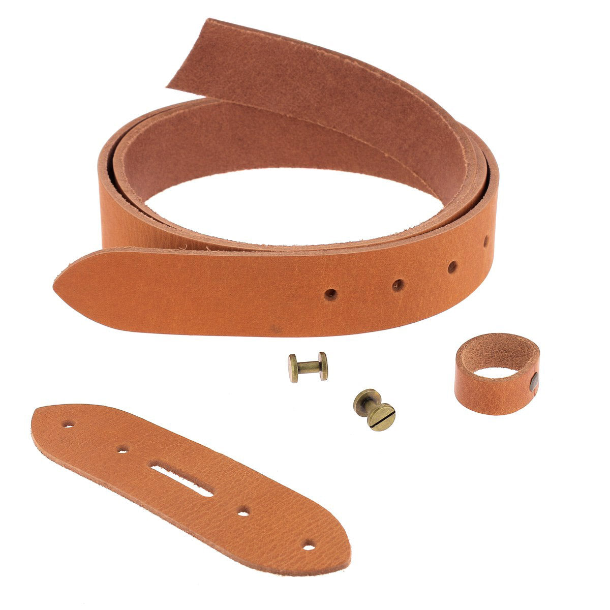 Kit DIY - Ceinture en cuir sans couture - COGNAC - Vis chicago Laiton Vieilli