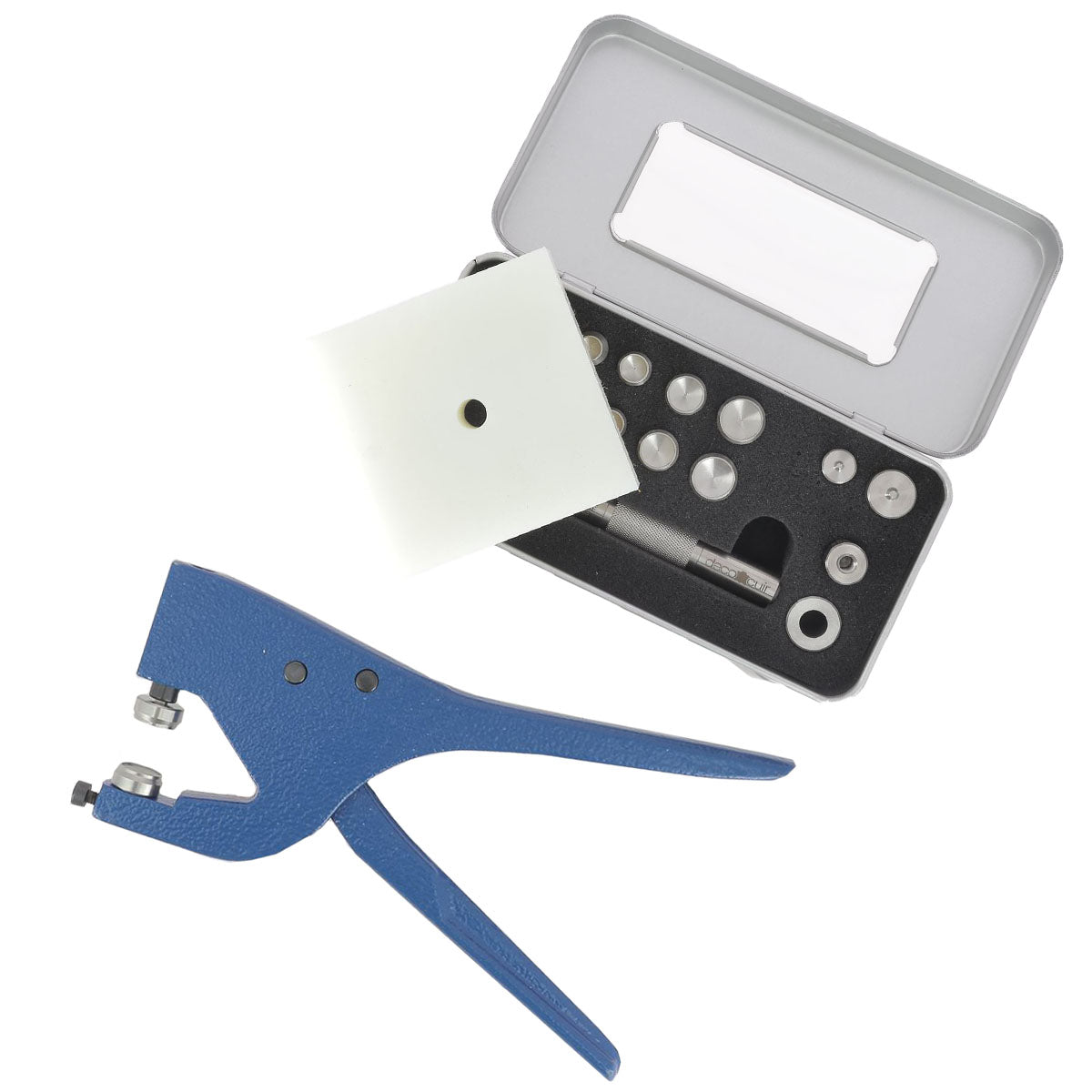 Pack - Pince bleu & Kit d'outils de pose pour rivets en inox - 16 pièces - Deco Cuir