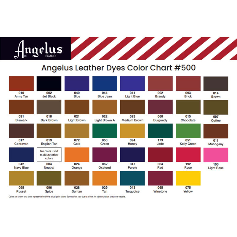 Teinture pour cuir Angelus Leather Dye - Nuancier de couleurs