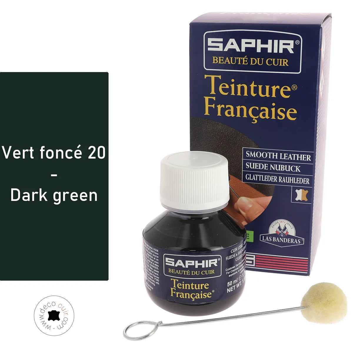 Saphir Teinture Française cuir - Vert foncé