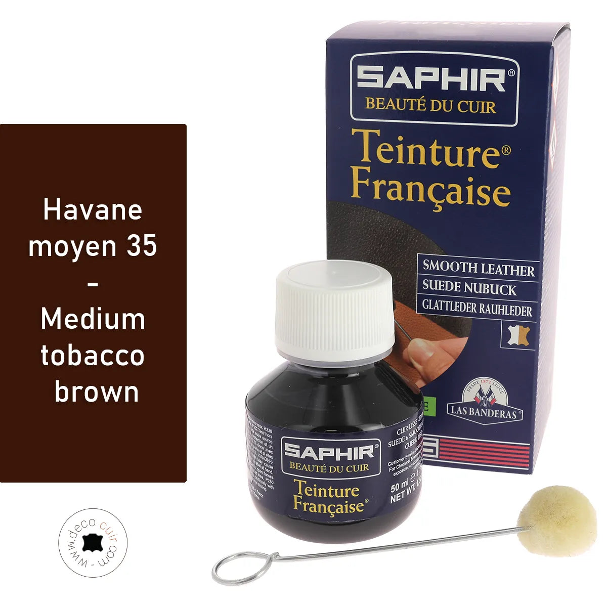 Saphir Teinture Française cuir - Havane moyen