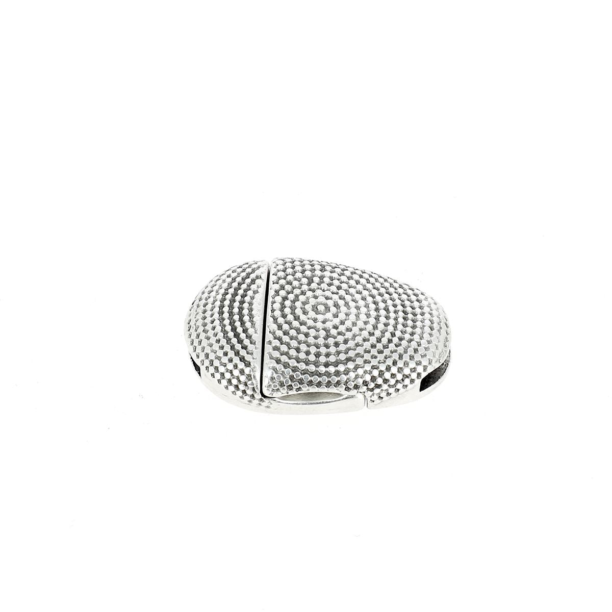 Fermoir bijou aimanté - OVALE À POINTS - Lacet plat 10mm - ARGENT VIEILLI