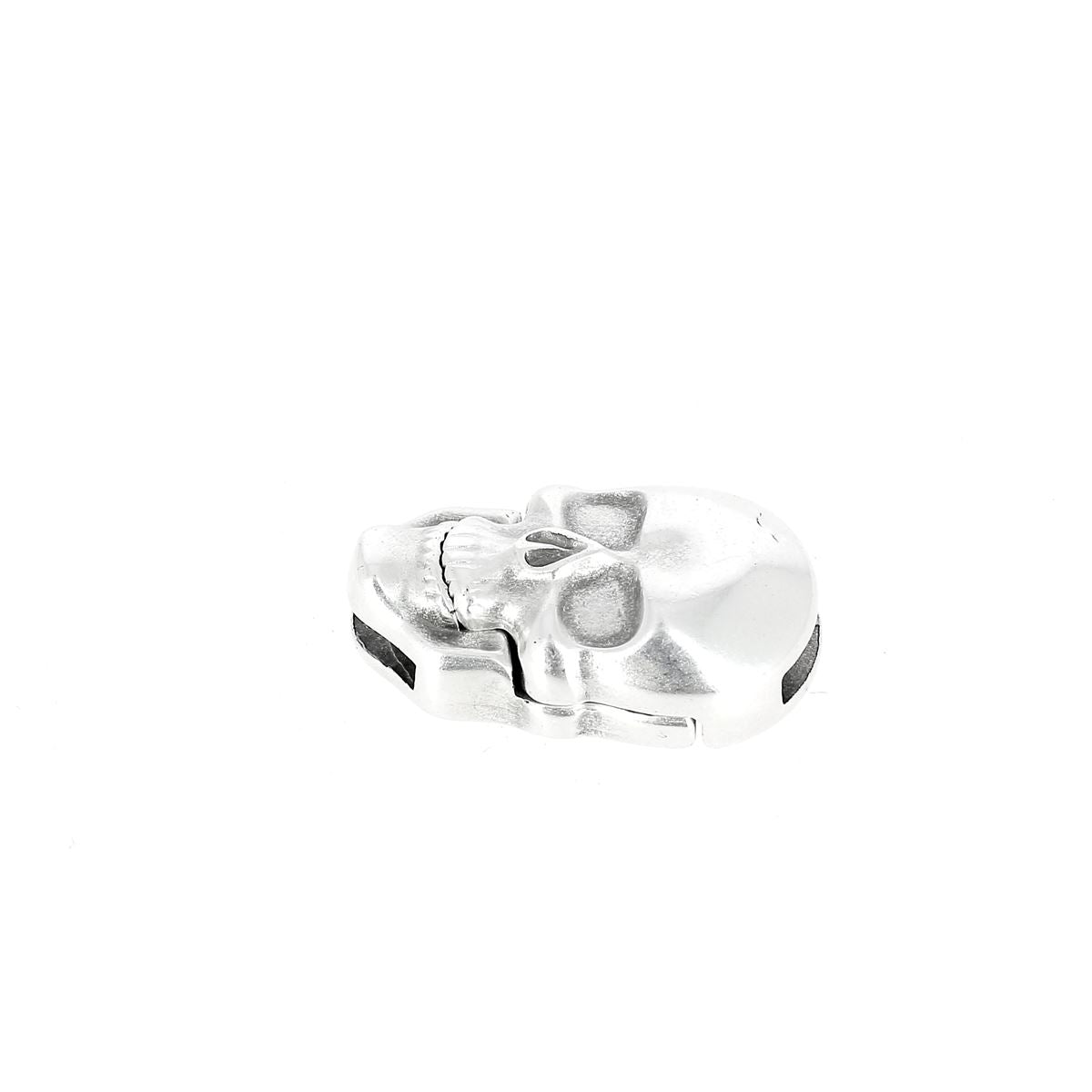 Fermoir bijou aimanté - TÊTE DE MORT - Lacet plat 10mm - ARGENT VIEILLI