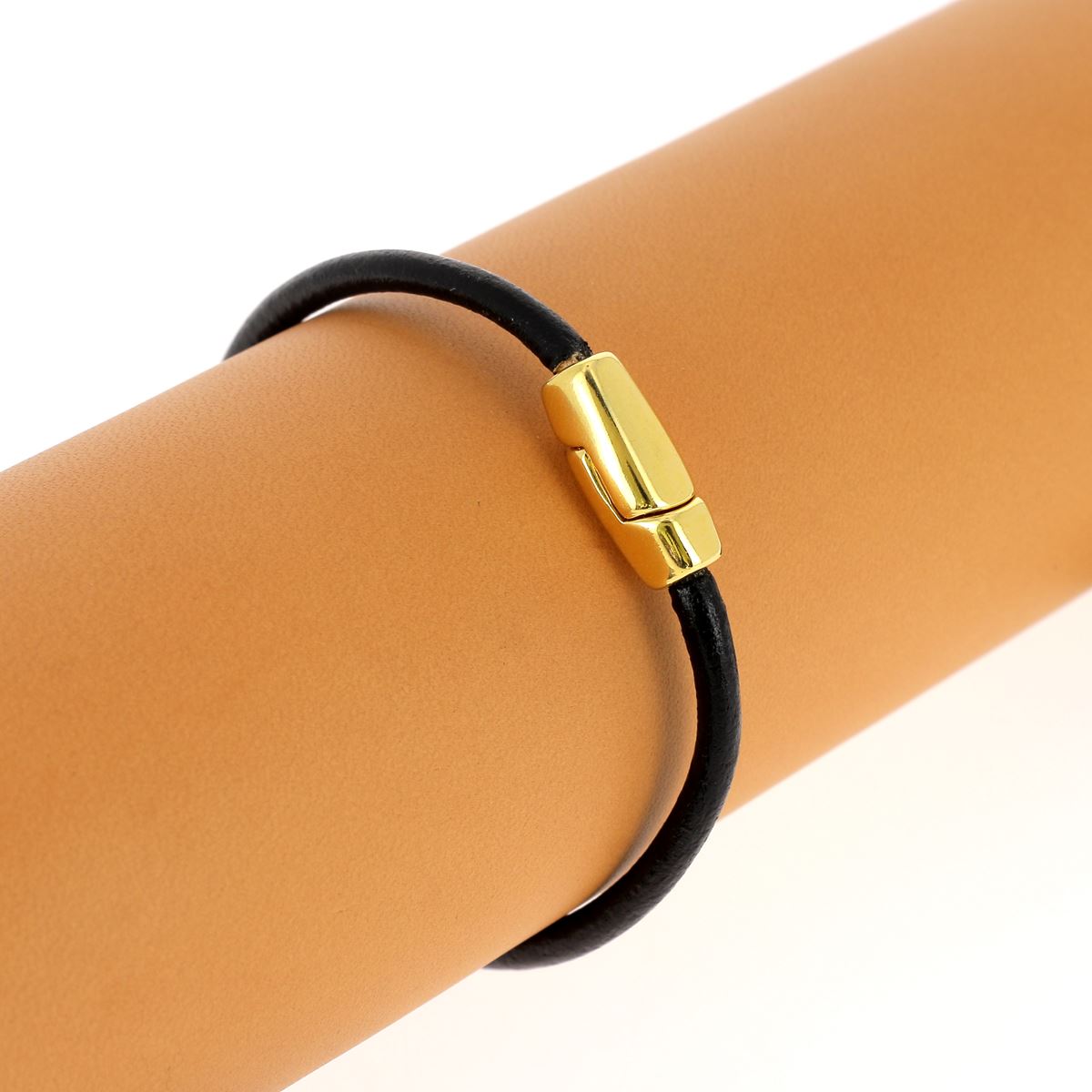 Fermoir bijou aimanté - CYLINDRE - Lacet rond 3mm - DORÉ LUXE