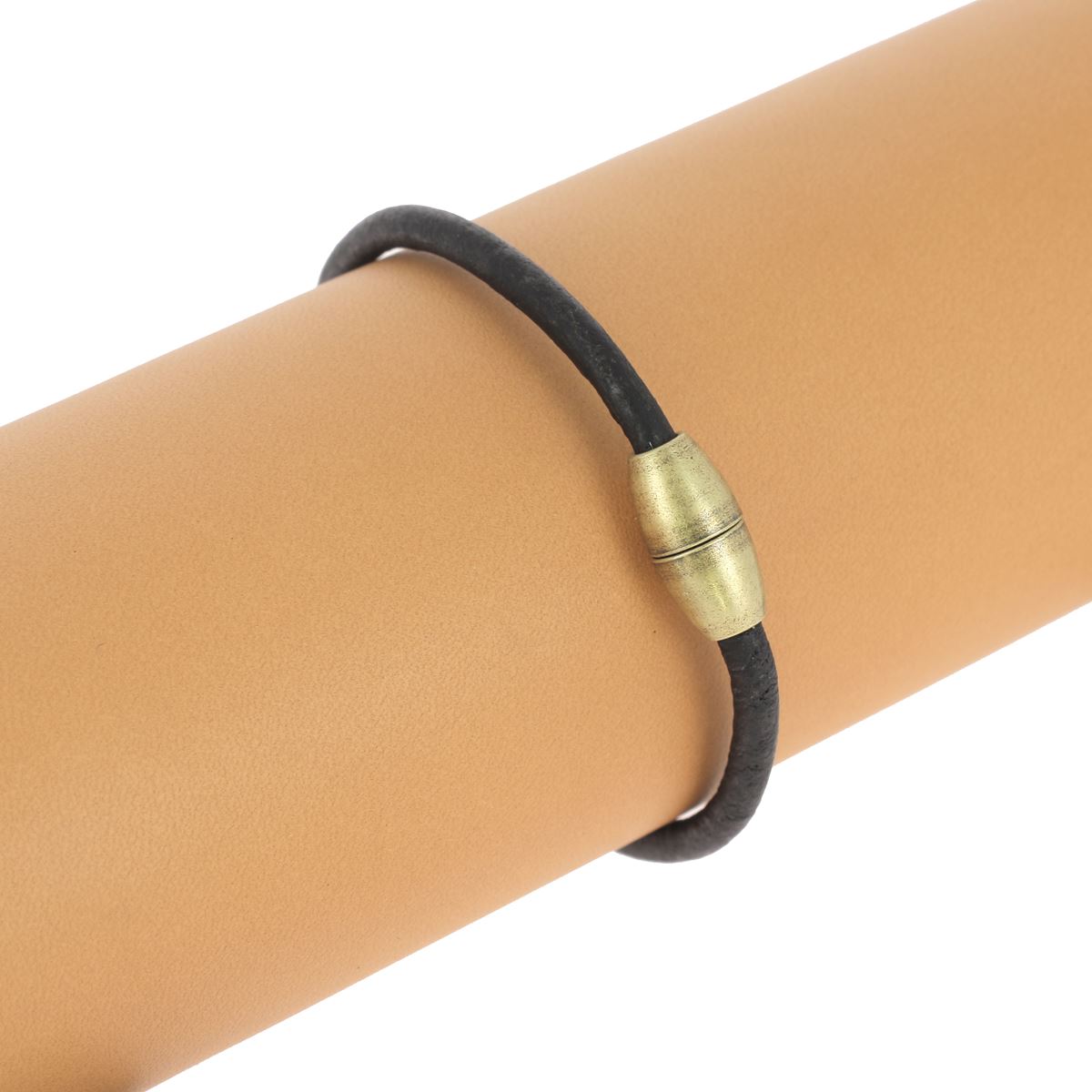 Fermoir bijou aimanté - CYLINDRE - Lacet rond 3mm - LAITON VIEILLI