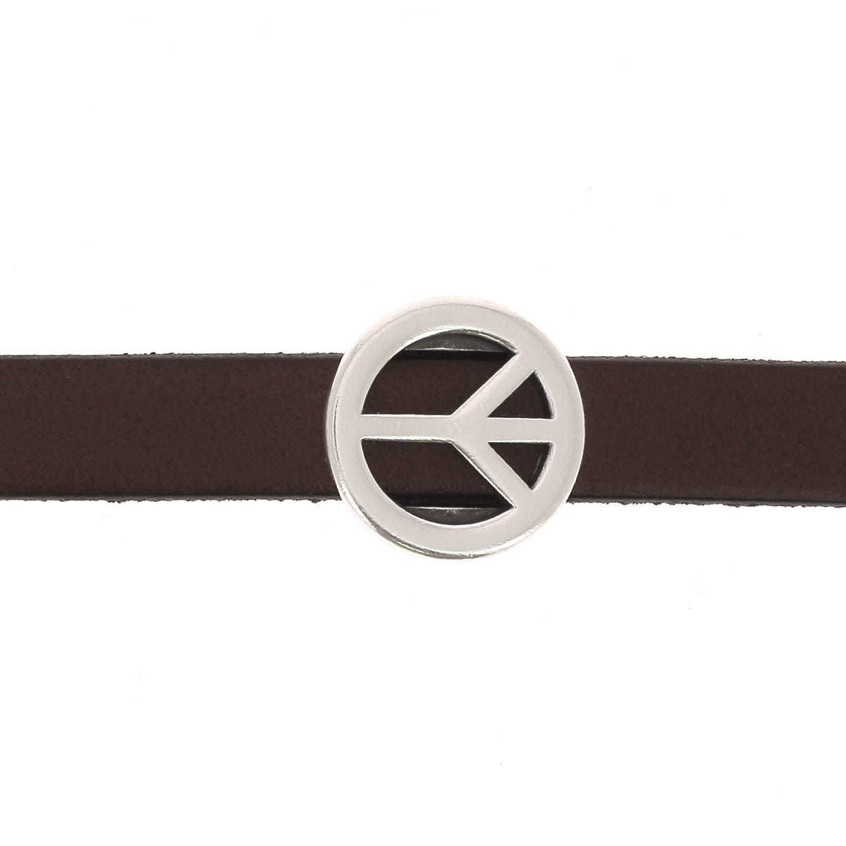 Perle passant peace and love pour bracelet en cuir de 10 mm de large