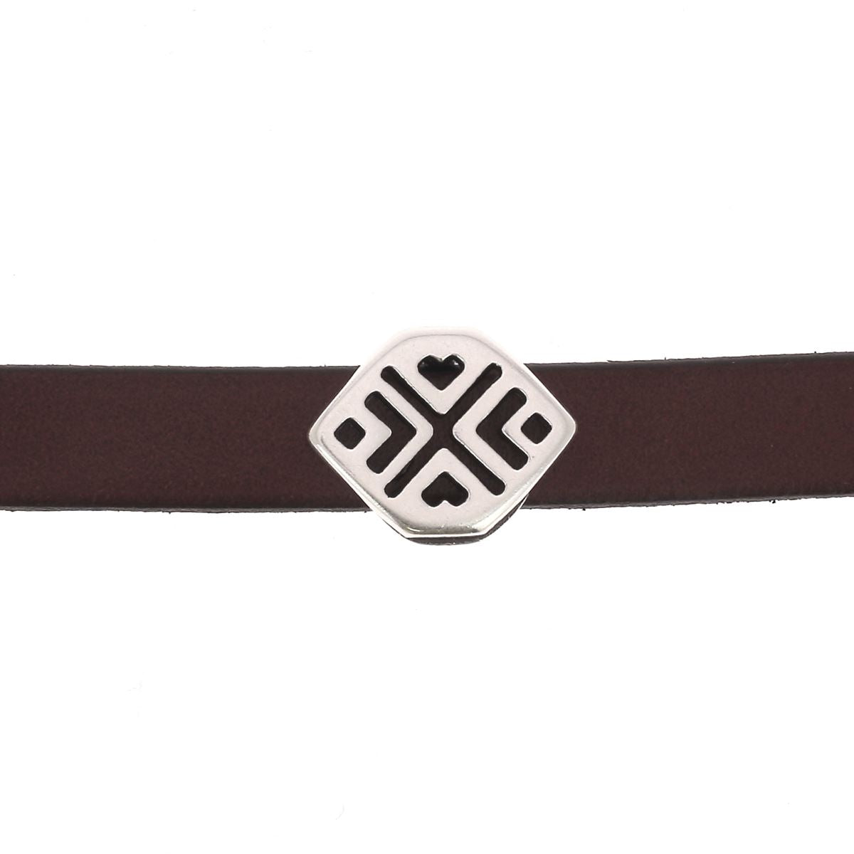 Perle passant motifs géométriques pour bracelet en cuir de 10 mm de large