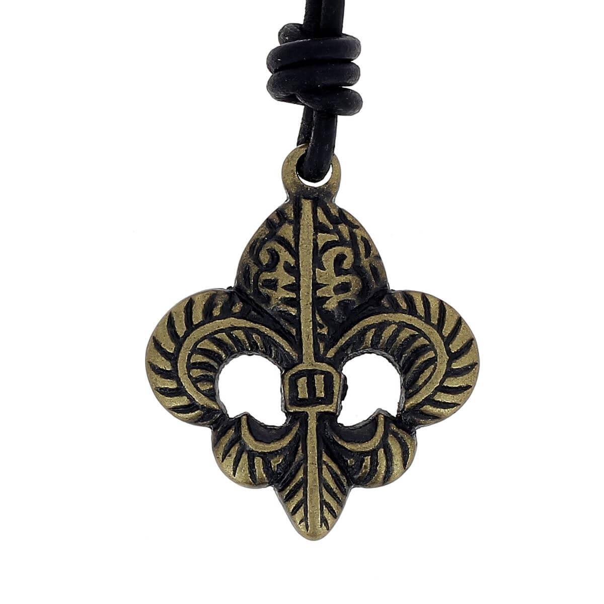 Pendentif Fleur De Lys En Porcelaine De Limoges Signé CASTEL Avec Chaîne - Occasion