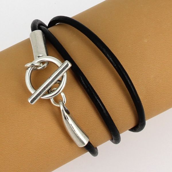 Fermoir bijou - fermeture T - Argent vieilli - lacet rond 3 mm - Deco Cuir