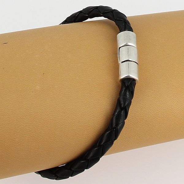 Fermoir bijou - Cylindres aimantés - Argent vieilli - Lacet rond 5 mm - Deco Cuir