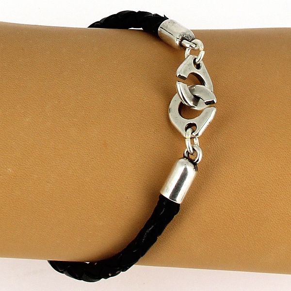 Fermoir bijou - Fermeture menotte - Argent vieilli - Lacet rond 5 mm - Deco Cuir