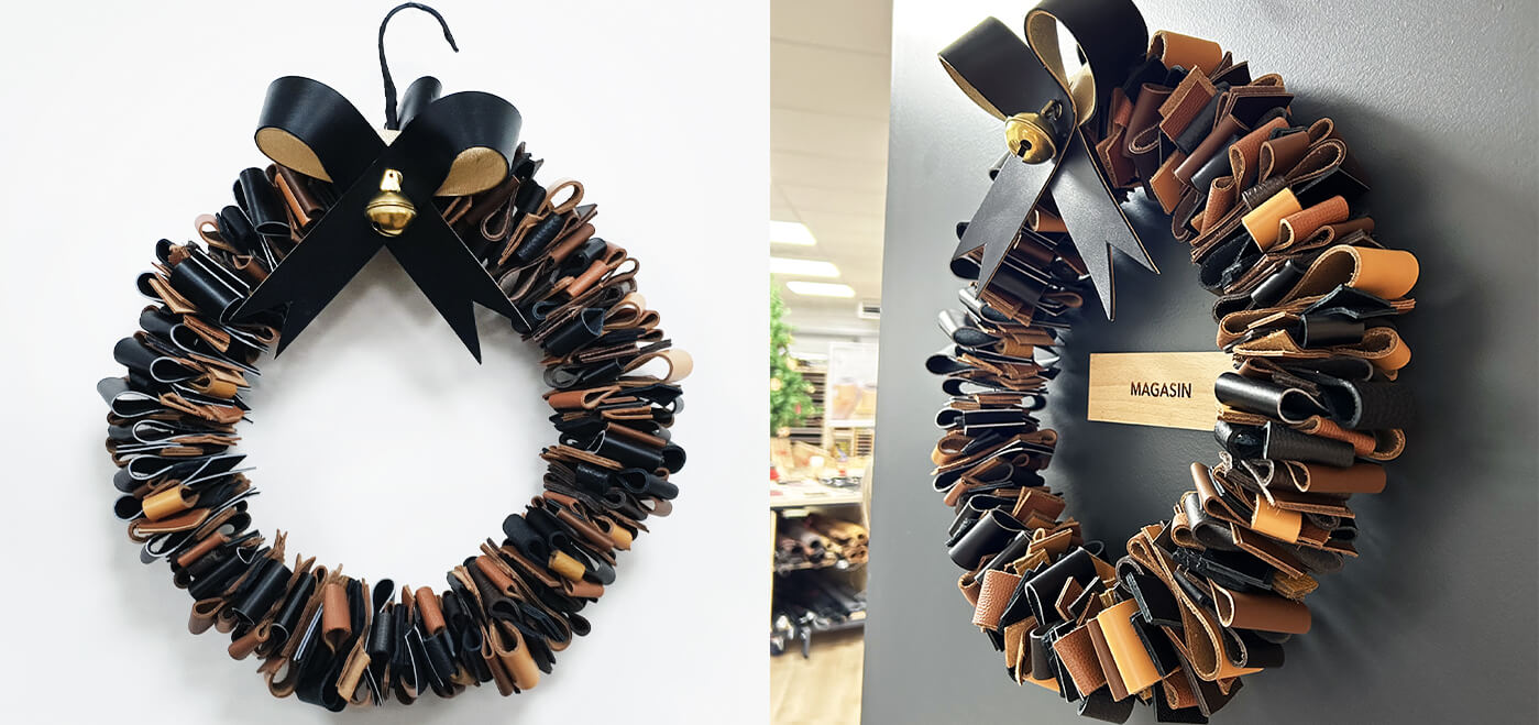 couronne de noël en cuir fait main