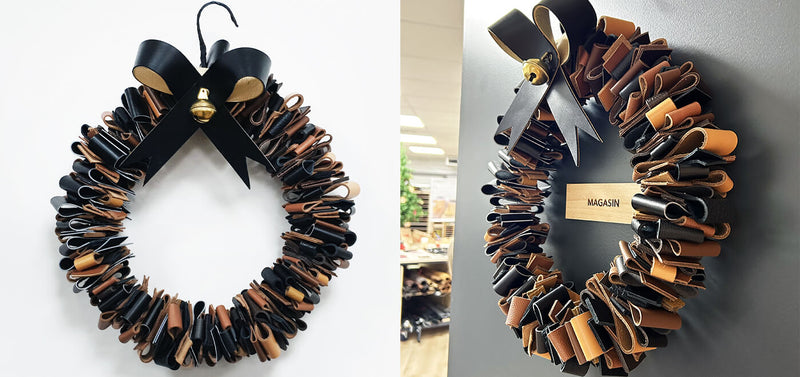 couronne de noël en cuir fait main