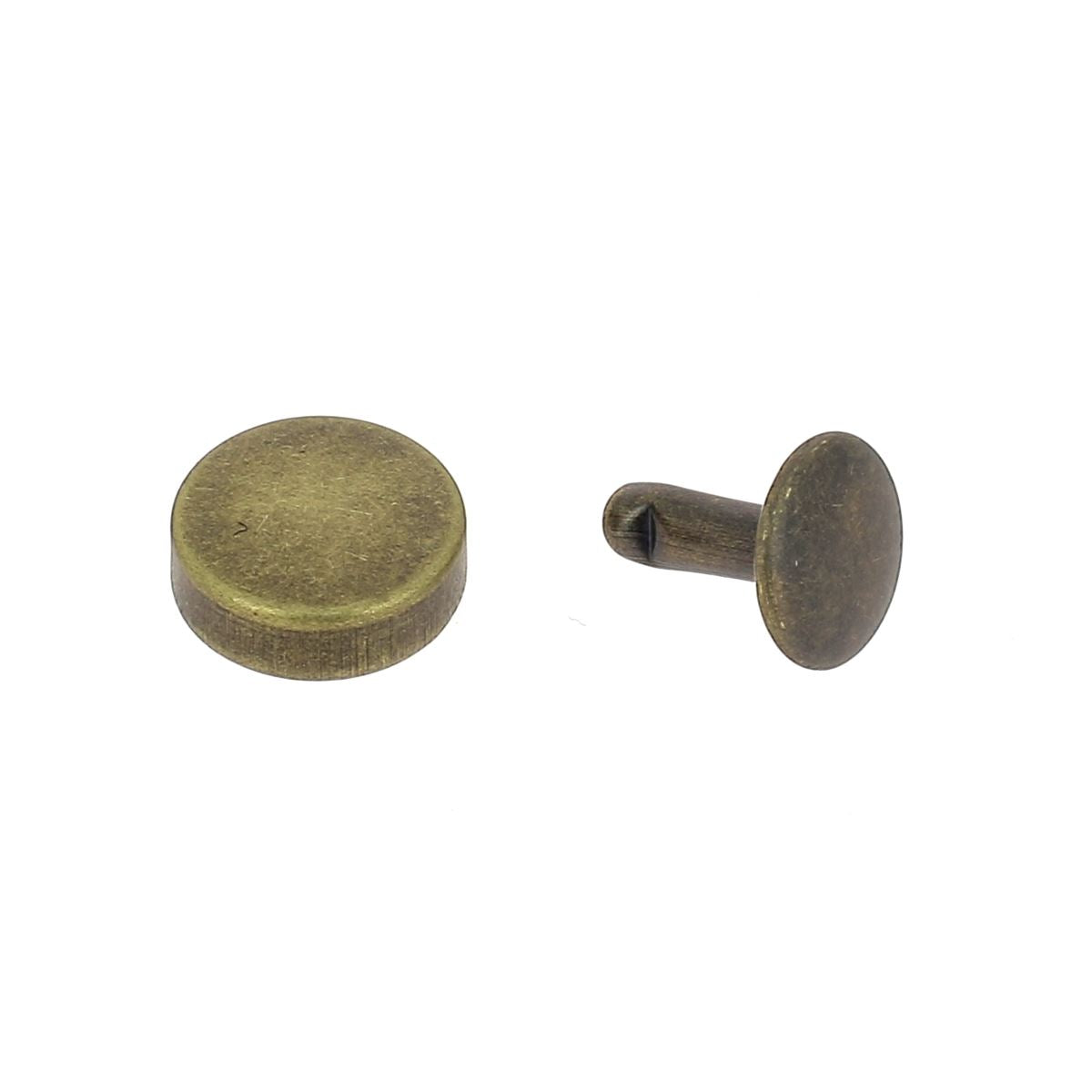 Lot de 100 rivets double calotte - Tête plate - 11mm - Laiton vieilli