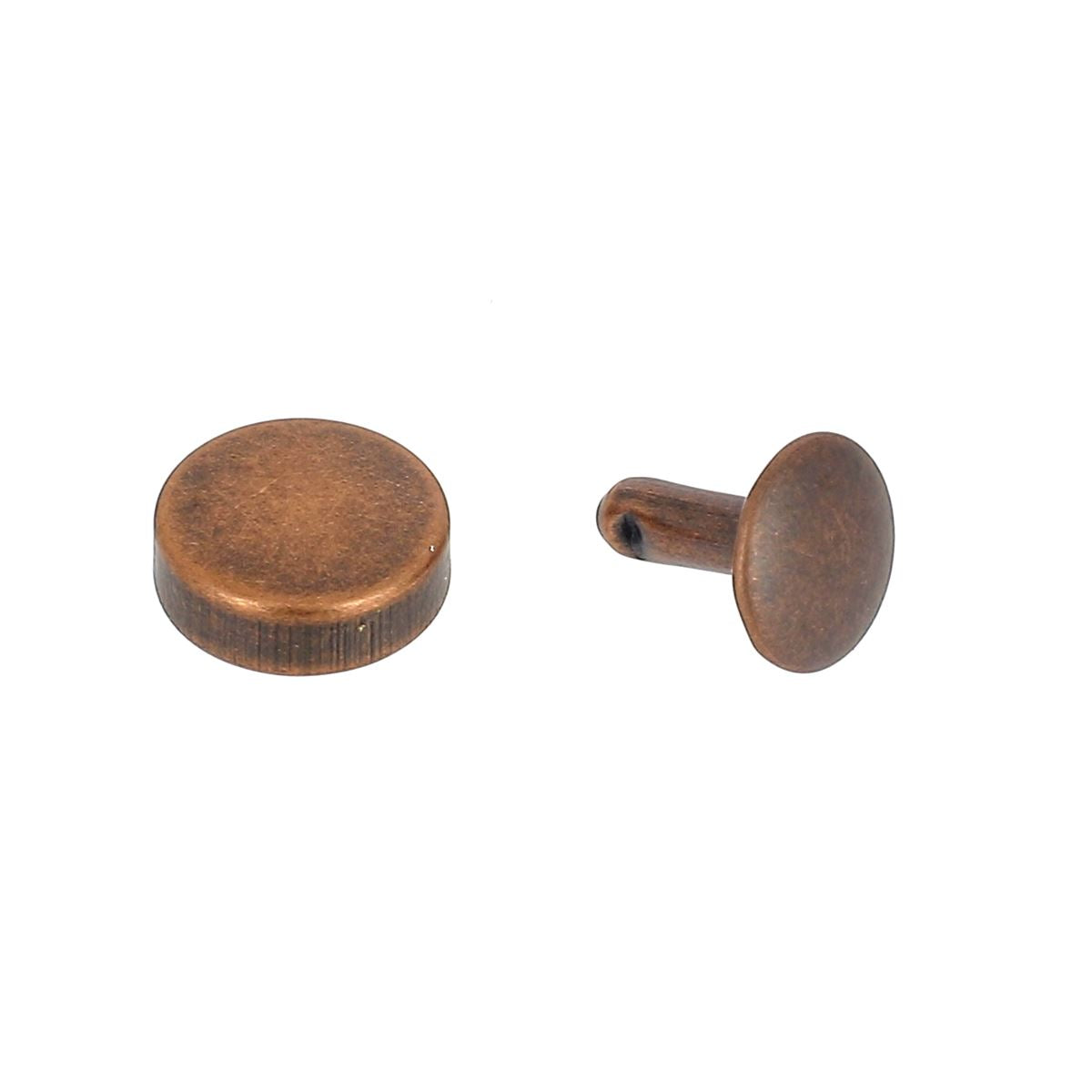 Lot de 100 rivets double calotte - Tête plate - 11mm - Vieux cuivre